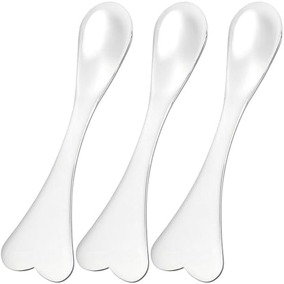3pcs Mini Metal Makeup Spatula, Reusable Cosmetic Cream Spatulas Spoon, Skincare Scoop Applicator Facial Massage Beauty Tools for Mixing and Sampling Face Eye Cream- Silver