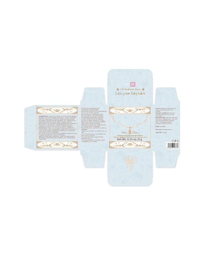 Flower Knows Butterfly Cloud Collar Rouge Box Highlighting & Blush Duo Powder,Blue+Pink Matte Finish Blush & Highlighter Palette,Buildable & Blendable Makeup Blush for cheeks(02 Seaborne Moon)