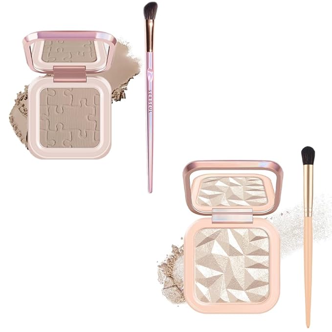 Mysense Single Contour Powder Palette + Shimmer Highlighter Makeup Powder Palette for Sculpted & Three-Dimensinal Face Makeup