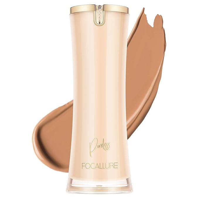 FOCALLURE PerfectBase Lasting Poreless Liquid Foundation, Medium to Full Coversage with Matte Finish, Covers Blemishes & Under-Eye Circles for All Skin Types, WP21 CASHEW