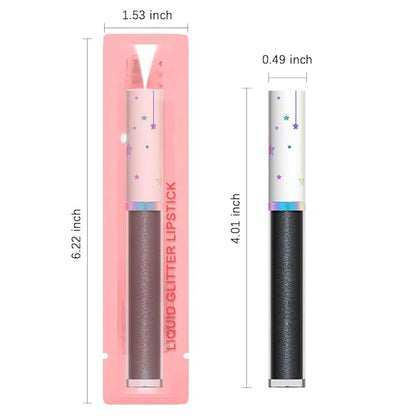 evpct 1Pcs Black Metallic Shimmer Glitter Lip Gloss Liquid Lipstick Long Lasting Waterproof 24, Glitter Pearlescent Metallic Sparkly Liquid Lipsticks Lip Stains Makeup Set for Women 06