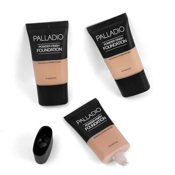Palladio Powder Finish Liquid Foundation, Natural Matte Appearance, Reduces Fine Lines, Covers Large Pores, Hides Imperfections, All Day Wear, Sheer to Medium Coverage, Ivory