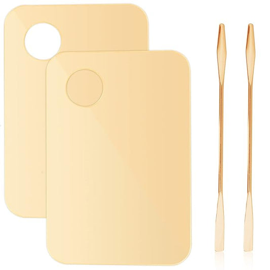 CANIPHA 2Pcs Acrylic Makeup Mixing Palette with 2 Pcs Makeup Spatula, Gold Foundation Mixing Tray Cosmetic Palette Mixer for Foundation, Eyeshadow, Lipsticks, Nail Art