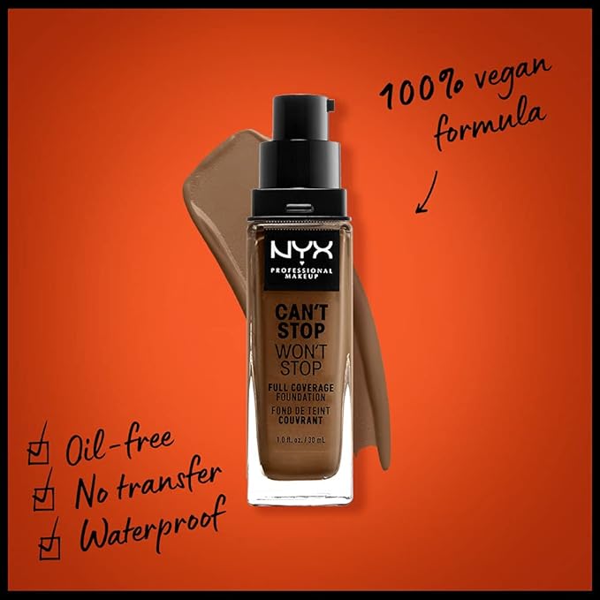 NYX PROFESSIONAL MAKEUP Can't Stop Won't Stop Foundation, 24h Full Coverage Matte Finish - Deep Sable