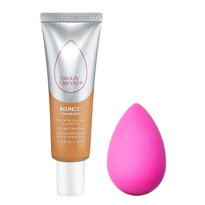 Beautyblender Bounce Liquid Whip Long Wear Foundation (3.70 W/O Tan Honey) & Original Pink Beauty Blender Makeup Sponge Bundle