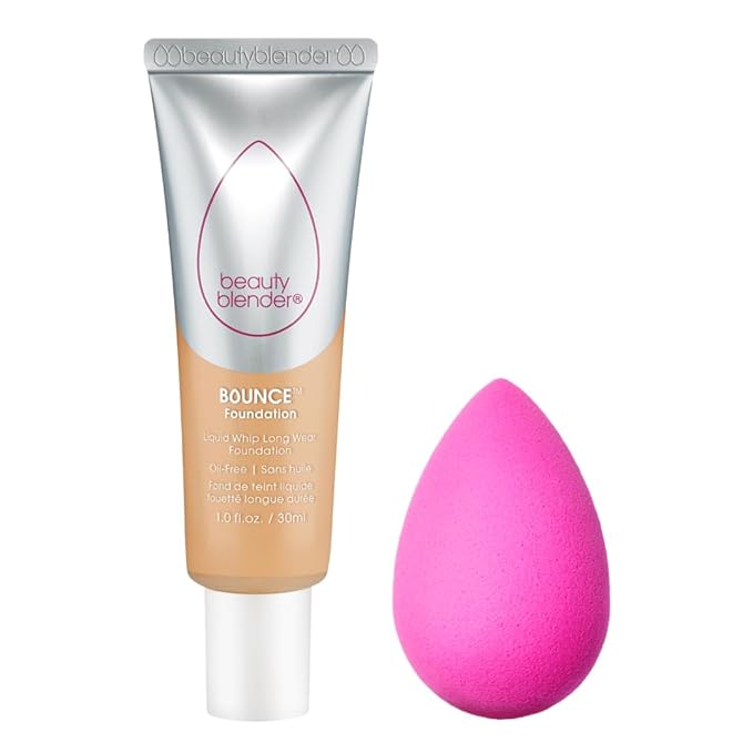 Beautyblender Bounce Liquid Whip Long Wear Foundation (3.30 W/O Med Honey) & Original Pink Beauty Blender Makeup Sponge Bundle