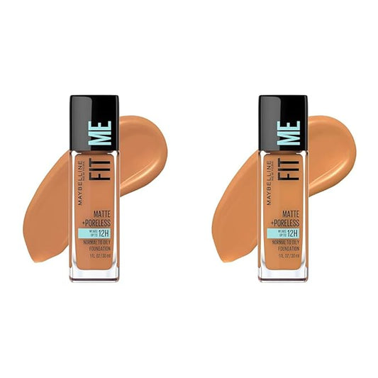 Maybelline Fit Me Matte + Poreless Liquid Foundation Makeup Bundle with Classic Tan and Warm Sun Shades, 1 Count Each