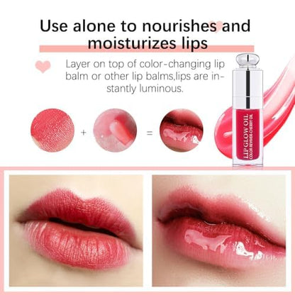 Plumping Lip Oil,Hydrating Gloss Tinted Lip Balm Transparent Lip Care,Big Brush Head Glitter Shine,Long Lasting Nourishing Non-sticky Fresh Textureand Dry Lips Lip Care Products0.2 OZ(013# STRAWBERRY)
