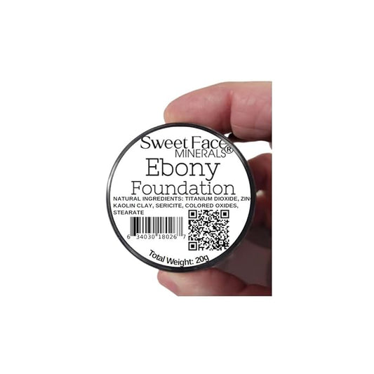 Ebony Shade Foundation (20g Full Size Sifter Jar) Matte Mineral Makeup Loose Powder Bare Face Full Coverage Long Lasting All Natural Noncomedogenic for All Skin Types Airbrushed Finish SPF 30