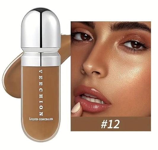 12-Shade Full Coverage Long Lasting Concealer, Waterproof Liquid Foundation For All Skin Types, Matte Finish, Buildable Coverage (12, 8ml)