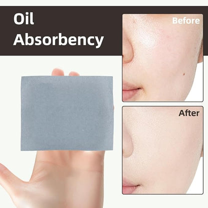 Oil Blotting Sheets - 300 PCS Face Oil Absorbing Sheets Natural Oil Control Film for Oily Skin with Mirror and Puff -Black