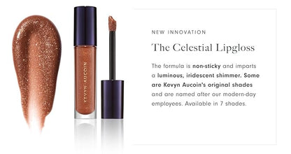 Kevyn Aucoin Celestial Lip Gloss, Ting (shimmery nude brown): Light reflecting shine & sheer. Precision makeup artist applicator. Hydrating, non-stick formula. Multi-dimensional 3D plumping effect.