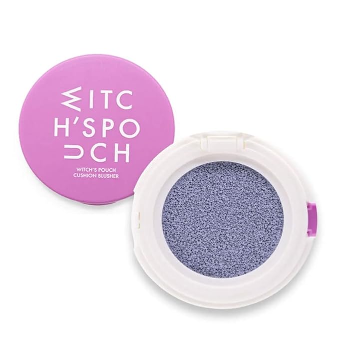 Witch's Pouch Blush Cushion Korean Makeup Cheek Toneup Facial Cushion Blusher Cutie Size Moisturizing Color Correction Flawless Coverage Vivid Colors (04 Light Plum)