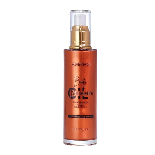 MAEPEOR Shimmer Body Luminizer 5 Colors Moisturizing Glow Illuminator Smooth and Non-sticky Summer Highlighter For Face and Body (80ML, 04 Golden Brown)