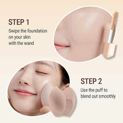 1.P.L AMPOULE GLOW FOUNDATION dewy glowy finish, liquid foundation with wand, all day coverage, blendable, 28g 0.99 fl Oz [23-N REV LIGHT]