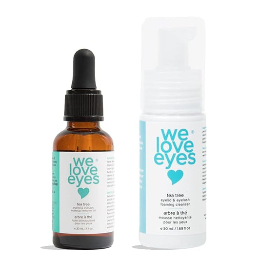 We Love Eyes - All Natural Tea Tree Eyelid Makeup Remover Set (Makeup Remover 30 ml & Foaming Cleanser 40 ml) remove foundation liquid moisturize wash eyelashes. Paraben & Sulfate Free - Made in USA