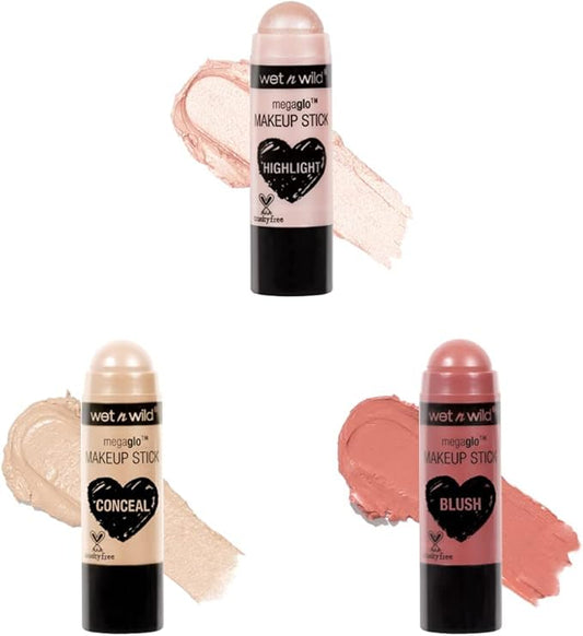 Wet n Wild MegaGlo Conceal & Contour Highlighter Stick & Makeup Stick Conceal and Contour Neutral Follow Your Bisque & Blush Pink Floral Majority