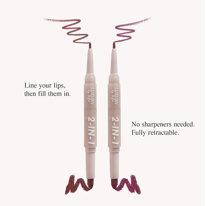2 in 1 Lipstick Lipliner Retractable Pencil Semi Matte, Vegan, All Natural, Cruelty Free