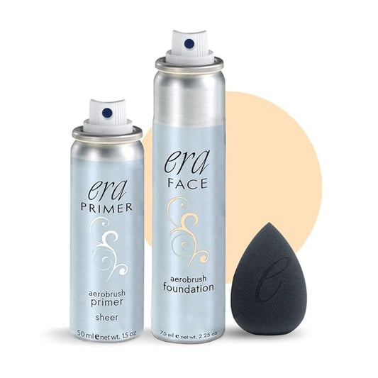 ERA Beauty Essentials Airbrush Makeup Collection (Era Face spray on Foundation - Y3 Butterscotch + Era Primer + Sponge)