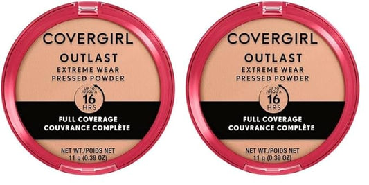 COVERGIRL Outlast Extreme Wear Pressed Powder, Face Powder, Natural, 0.38 Fl Oz, Pressed Powder, Full Coverage Powder, Finishing Powder, Lightweight, Controls Shine, Variety of Shades (Pack of 2)
