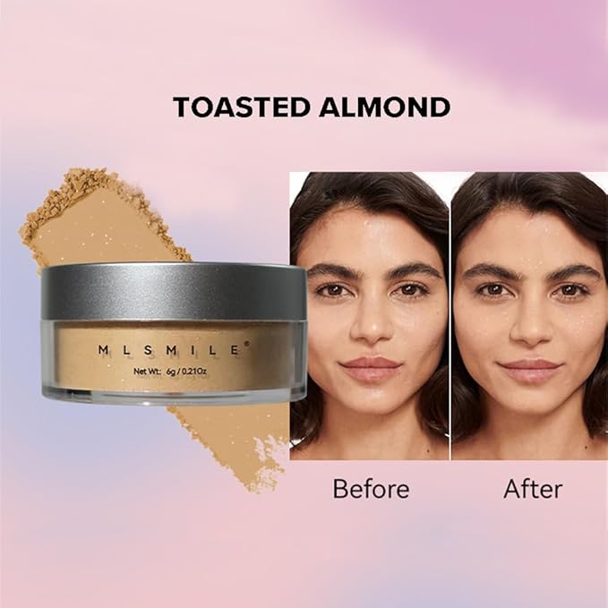 Glitter Loose Setting Powder - Translucent, Long-lasting, Lightweight, and Waterproof for Dark Skin Flawless Daily Oil Control Makeup, 0.21 Oz (Toasted Almond, 1pc)