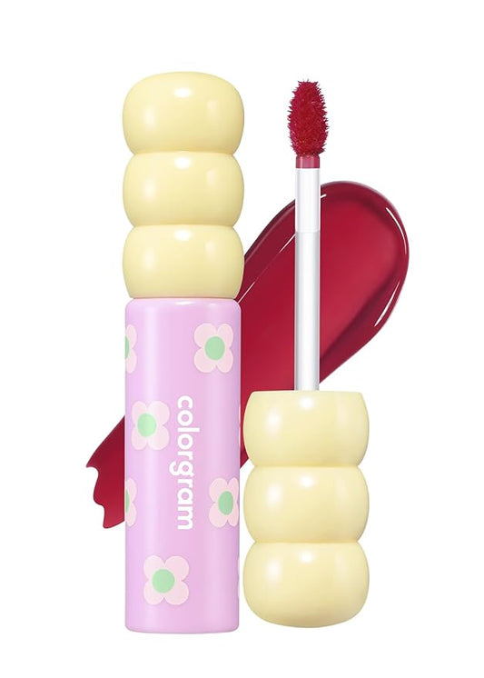 COLORGRAM Fruity Glass Tint 08 Lovely Raspberry + Milk Bling Heartlighter 02 Pink Heart | Highly Pigmented Glossy Dewy Lip Gloss and Silky Smooth Versatile Creamy Highlighter with Shimmery Finish for