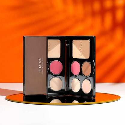 CHADO Monts & Merveilles Refillable Sculpting Palette | Bronzer, Blush, Contour, & Highlighter Pressed Powder Palette | Matte Setting Powder | 5 in 1 Face and Cheek Powders | Cruelty Free (Medium to Tan Skin)