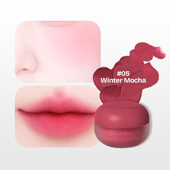 MILKTOUCH dearthing Blurry Effect Smooth Touch Pot - Lip and Blush, Soft Airy Matte Finish, Vivrant Color (05 Winter Mocha, 0.16 Fl Oz)
