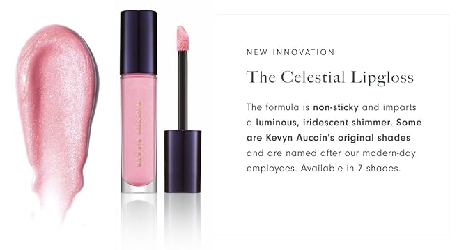 Kevyn Aucoin Celestial Lip Gloss, Yuwen (iridescent soft pink): Light reflecting shine & sheer. Precision makeup artist applicator. Hydrating, non-stick formula. Multi-dimensional 3D plumping effect.