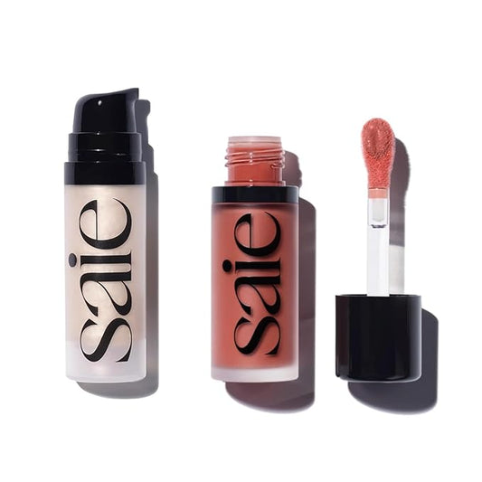 Saie Mini Glowy Super Gel Lightweight llluminator & Makeup Primer - Starglow (0.5 oz) + Dew Blush - Lightweight Liquid Blush with a Blendable + Buildable Cream Finish - Cutie (.40 oz)