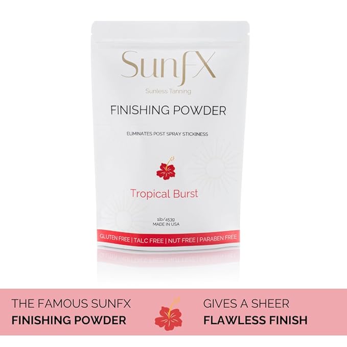 SunFX Post Spray Finish Powder 1LB & Professional Salon Large Fan Brush Combo