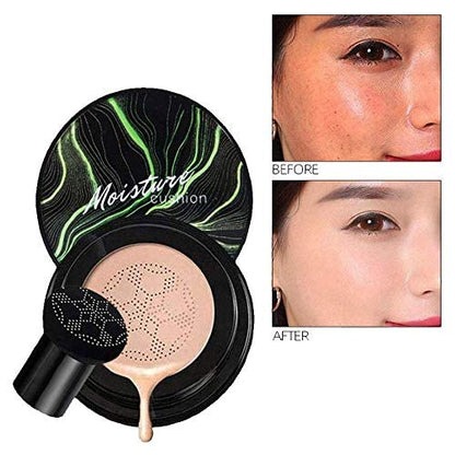 Mushroom Head Air Cushion CC Cream, Natural Moisturizing Highlighting Matte Oil Control Concealer Facial Blemish Concealer Foundation BB Cream for Women Girls (Natural)
