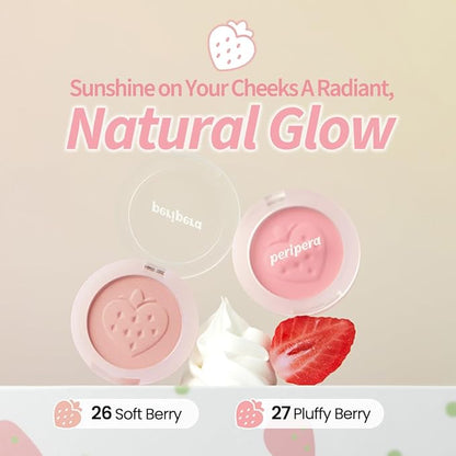 PERIPERA Pure Blushed Sunshine Cheek Blush (Soft Berry Collection), Matte Natural Sheer Glow, Glowy Finish, Natural-Looking Fnish (027 Strawberry Pink, One Size)