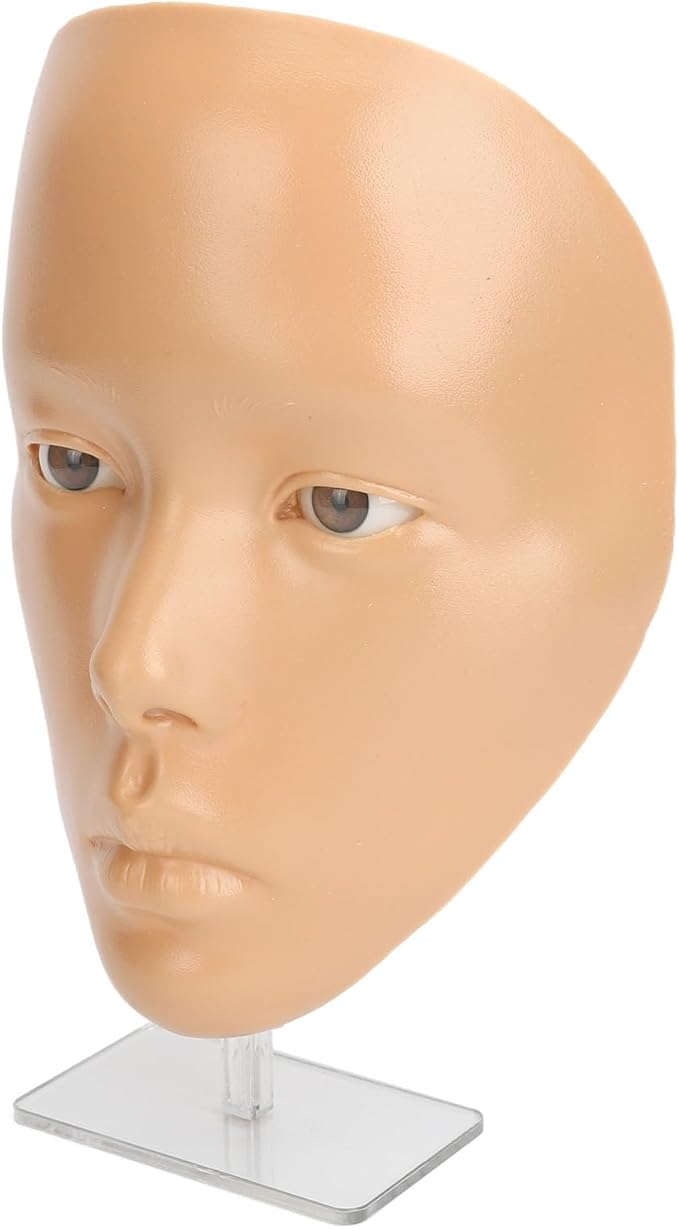 JTLB Makeup Practice Face with Plastic Stand 5D Silicone Full Face Makeup Practice BoardReusable Mannequin Tool for Beginner (Wheat Skin)