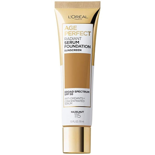 L'Oreal Paris Age Perfect Radiant Serum Foundation with SPF 50, Hazelnut, 1 Ounce