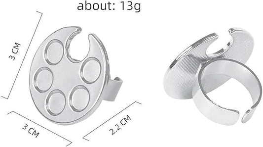 Silver Mini Manicure Palette Metal Paint Palette Finger Rings Nail Art Tools Makeup Palettes Nail Art Polish Tools, Makeup Palettes