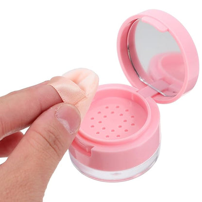 2Pcs Mini Loose Powder Box with Mirror - Travel Cosmetic Case with Dual Puff (3g & 5g) for Body and Face Powder, Pink
