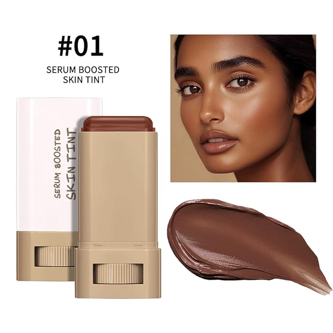 2PCS 3-in-1combining Foundation Stick Beauty Balm Serum Boosted Skin Tint,Solid Tinted Moisturizing Serum Contour Foundation Face for Women,Natural Finish Makeup,Buildable Medium-to-Full Coverage(#01)