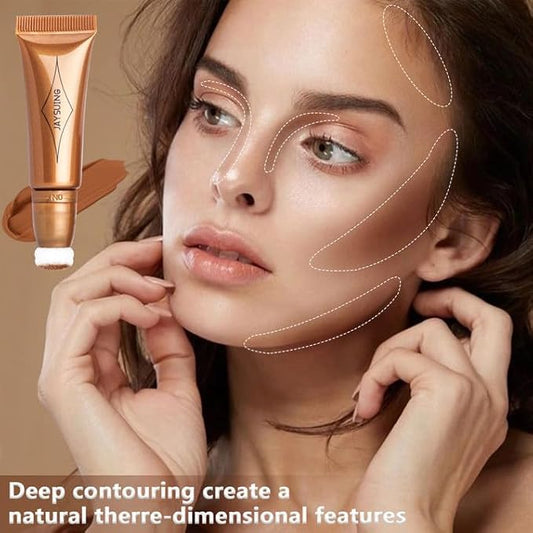 Bronzer Stick Liquid Contour Stick Concealer Stick Cream Bronzer Stick with Cushion Applicator Waterproof Highlighter Beauty Contour Wand Natural Cream Contour(#01 Dark Brown Contour Stick)