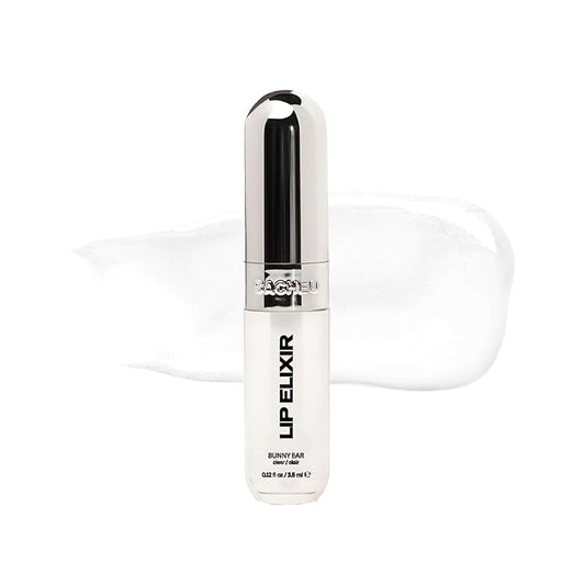 Sacheu Lip Elixir Nourishing and Hydrating Lipgloss — Moisturizing Plumping Lip Gloss Enriched with Collagen, Non-Sticky Lip Color Smooth High-Shine Finish, Vegan & Cruelty-Free, Bunny Ear (Clear)