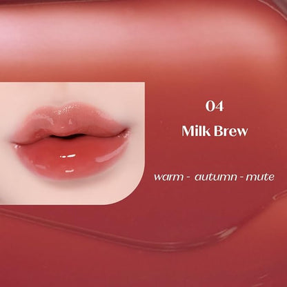 ETUDE Over Glowy Tint #4 Milk Brew | Non-Sticky Vegan Lip Tint | Moisturized & Long-lasting Lip Gloss | Daily Lip Stain for Dry Lips, Korean Makeup, K-beauty