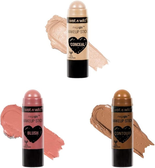 Wet n Wild MegaGlo Conceal & Contour Stick, Nude For Thought & Makeup Stick, Blush Pink Floral, Brown