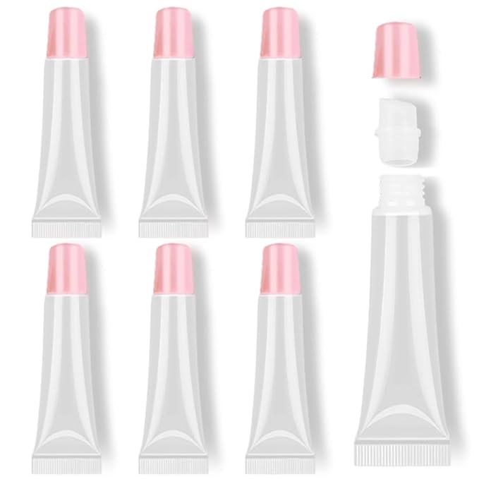 AMORIX 6pcs Empty Lip gloss Tubes Containers 15ml Pink Refillable Empty Squeeze Tubes Clear Cosmetic Containers Soft Tube for Women Girls DIY Lip Gloss Cosmetics