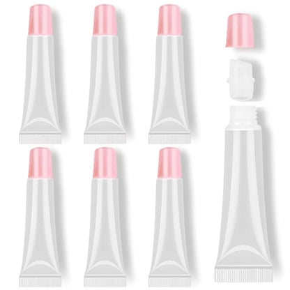 AMORIX 6pcs Empty Lip gloss Tubes Containers 15ml Pink Refillable Empty Squeeze Tubes Clear Cosmetic Containers Soft Tube for Women Girls DIY Lip Gloss Cosmetics