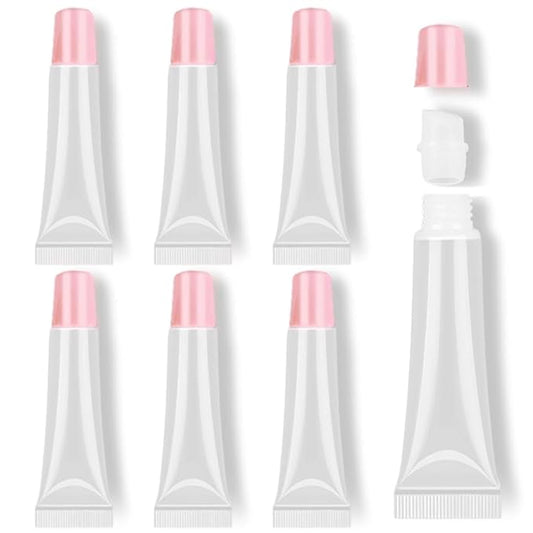 AMORIX 6pcs Empty Lip gloss Tubes Containers 15ml Pink Refillable Empty Squeeze Tubes Clear Cosmetic Containers Soft Tube for Women Girls DIY Lip Gloss Cosmetics