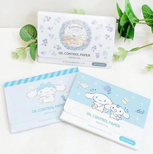 Cinnamoroll's Green Tea Extract Facial Oil Blotting Paper 150 Sheets - Officially Licensed - Packaged in Portable Casing