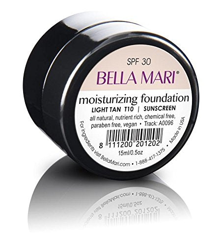 Natural Moisturizing Foundation by Bella Mari (Light Tan, 0.5 Fl Oz Glass Bottle) - Made with Organic Ingredients - No Toxic Synthetic Chemicals - TSA-Approved Travel Size