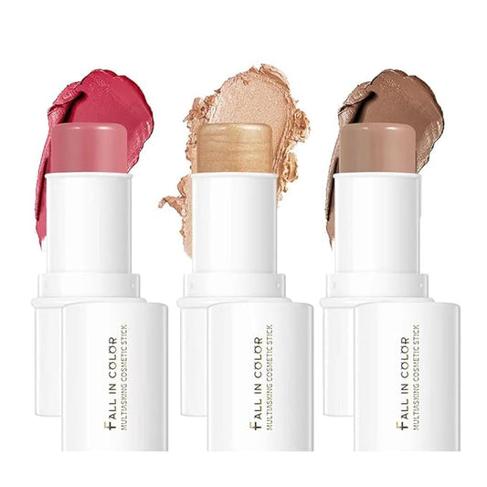 Makeup Sticks Set, Matte Cream Blush Stick for Cheeks, Eyes and Lips, Contour Stick & Highlighter Makeup Sticks for All Skin (Blush, Highlighter & Contour)