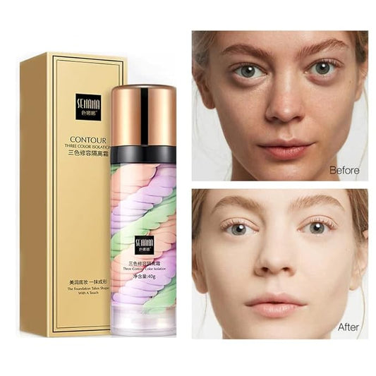 One Step Color Corrector Tri-Color contour Isolation Cream Skin Tone Correcting & Brightening Makeup Primer Neutralizing Dark Circles & Veins Correcting Redeness for Glowing, Flawless Makeup (2 Packs)