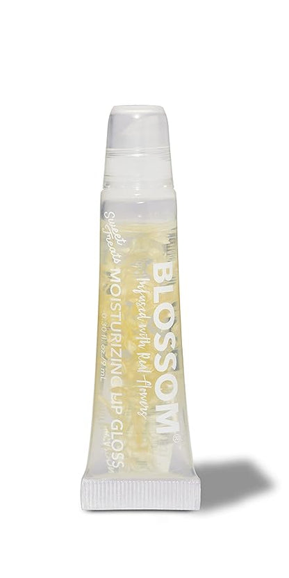 Blossom Lip Gloss Tubes, Coconut Macaroon Scented Thick Clear High Shine Moisturizing Flower Lip Gel with Nourishing Jojoba Seed Oil, Infused with Real Flowers, 0.3oz, Coconut Macaroon